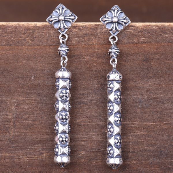 

personalized 925 sterling silver vintage american european jewelry hand-made designer antique silver cross flower dangling post earrings