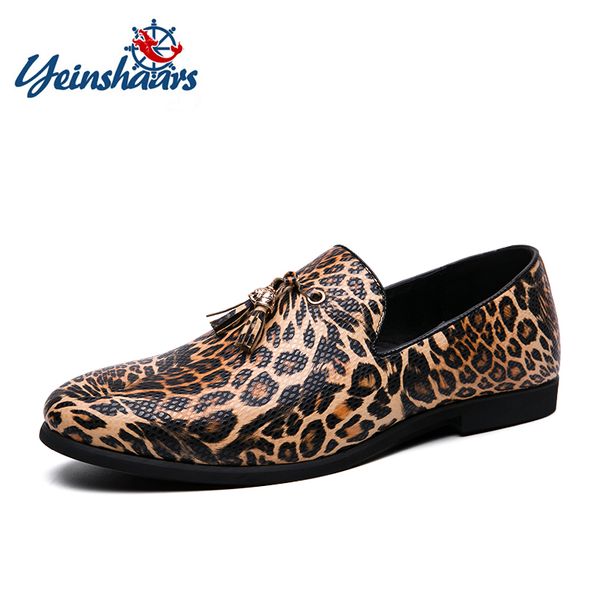 

spring and autumn men shoes leopard print leather men's casual shoes handmade comfortable breathable fashion men loafers, Black