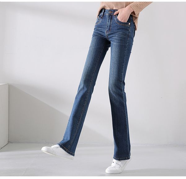 

the blue the spring slightly flared trousers fat mm cultivate one's morality show thin elastic han edition