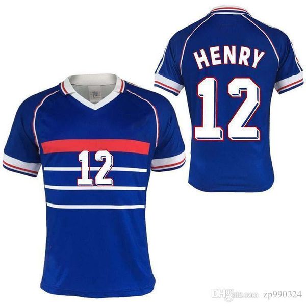 

1998 france retro vintage soccer jerseys #10 zidane #12 henry maillot de foot 98 thailand quality uniforms football jerseys shirt, Black