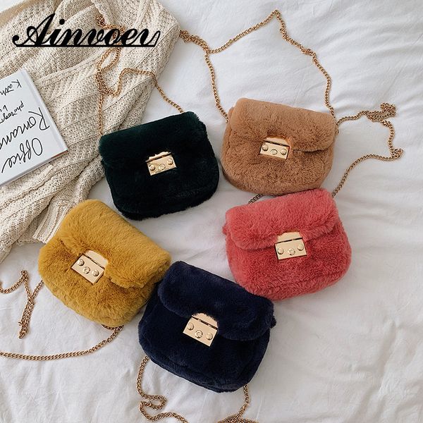 

ainvoev 2019 autumn and winter mew mini hairy small bag fashion simple lock buckle shoulder bag messenger chain