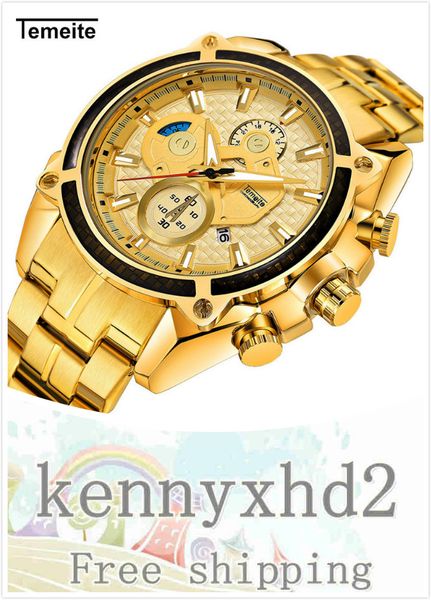

men's watch fake three eyes luminous fashion leisure steel band waterproof watch t504g, Slivery;brown