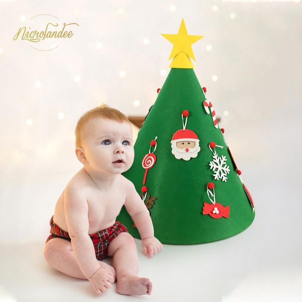 

nicrolandee 3d diy felt toddler christmas tree new year kids gifts toys artificial tree xmas home decoration hanging ornaments
