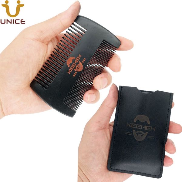 

moq 50pcs dual sides fine & coarse tooth black beard combs with leather case customized logo wood comb for men hair beard care, Silver