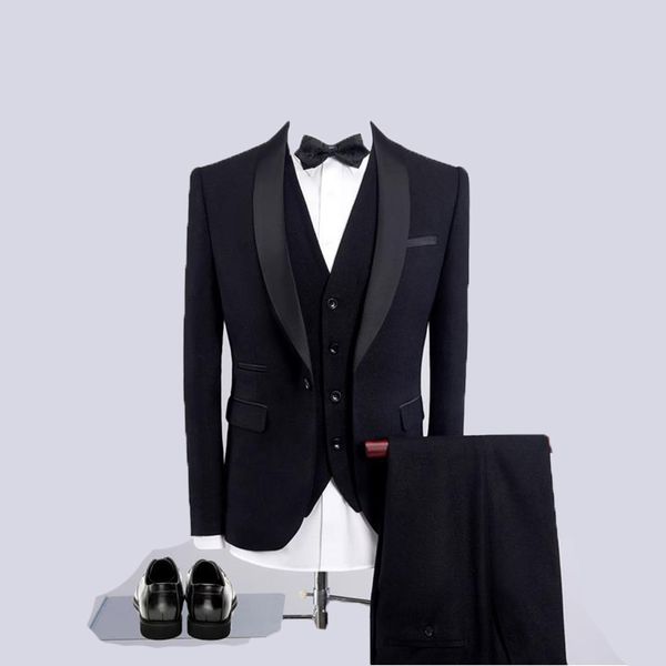 

jacket+vest+pants)2019 black slim fit men's wedding suits blazer business mens formal wear men's casual suits, White;black