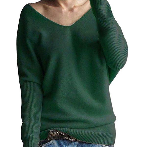 

women's sweaters 4 colors fashion 2021 women winter batwing sleeve v neck solid knitted sweater female pullover manteau femme, White;black