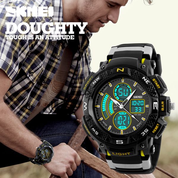 

zk30 fashion outdoor sport watch men multi-function chrono 5bar waterproof dual display wristwatches relogio masculino 1211, Slivery;brown