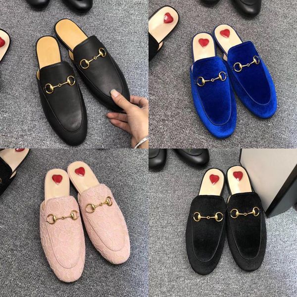 

2019 new leather men slippers luxury mules princetown designer classic slippery metal buckle beach slippers soft cowhide lazy women shoes, Black