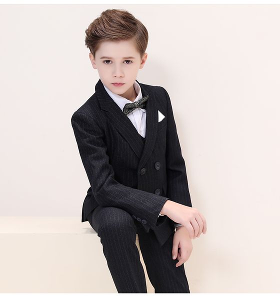 

handsome doublebreasted peak lapel kid complete designer handsome boy wedding suit boys attire custommade jacketpantstievest a23, Black