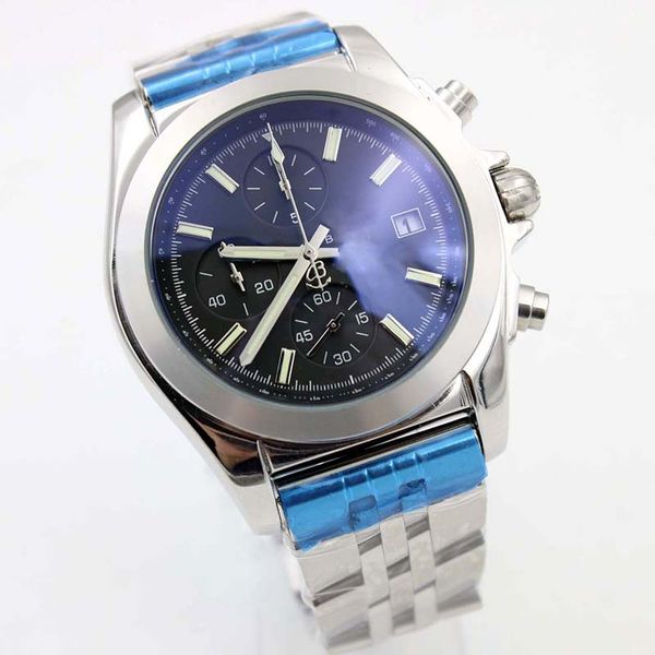 

br 1884 premier chronograph quartz chronometer black dial mens watches outdoor man wristwatches fixed stainless steel bezel watch, Slivery;brown