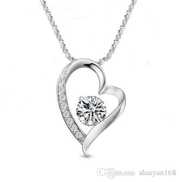 

austrian crystal diamonds love heart pendant statement necklace rhinestone fashion class women girls lady jewelry christmas gift, Silver