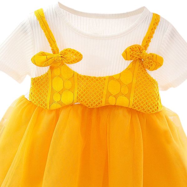 

summer baby girl платье принцессы поддельные 2 шт малыши сетка дизайн с коротким рукавом хлопок sundress, Red;yellow