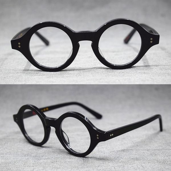 

vintage hand made small 38mm round full rim eyeglass frames acetate optical myopia rx able glasses, Black