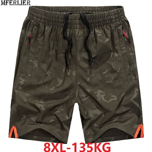 

men's summer beach shorts camouflage quick drying plus size big 6xl 7xl 8xl loose oversize sports shorts black armygreen 44 48, White;black