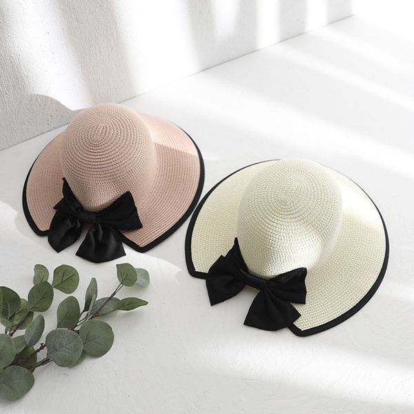 

women's sun hat big bow wide brim floppy summer hats for women beach panama straw hat sun protection visor femme cap 2019#p3, Blue;gray