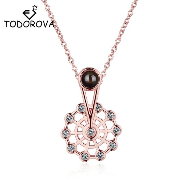 

todorova 100 languages i love you projection necklace ferris wheel pendant necklace women jewelry valentine's day lover's gift, Silver