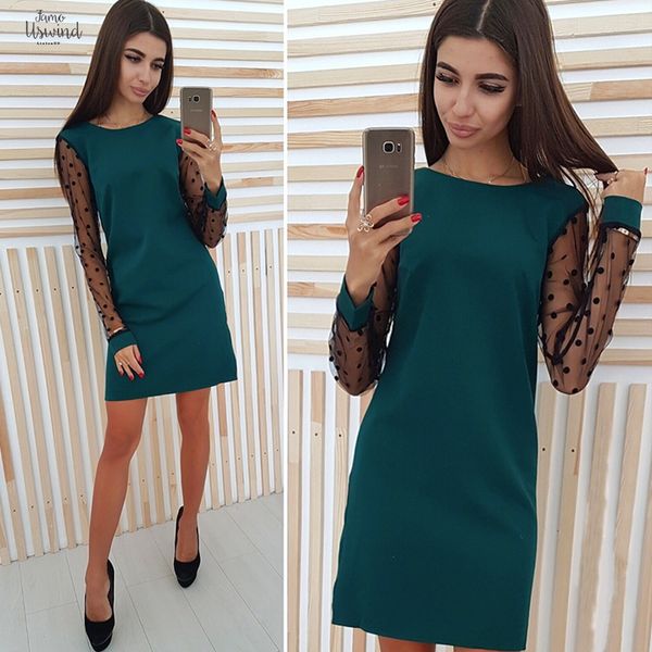 

women sleeve casual party dress long sleeve straight o neck solid midi dress winter new fashion chic women dress, Black;gray