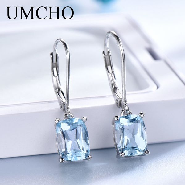 

umcho genuine 925 sterling silver sky blue z drop earrings elegant gemstone wedding engagement jewelry for women gifts cx200623, Golden
