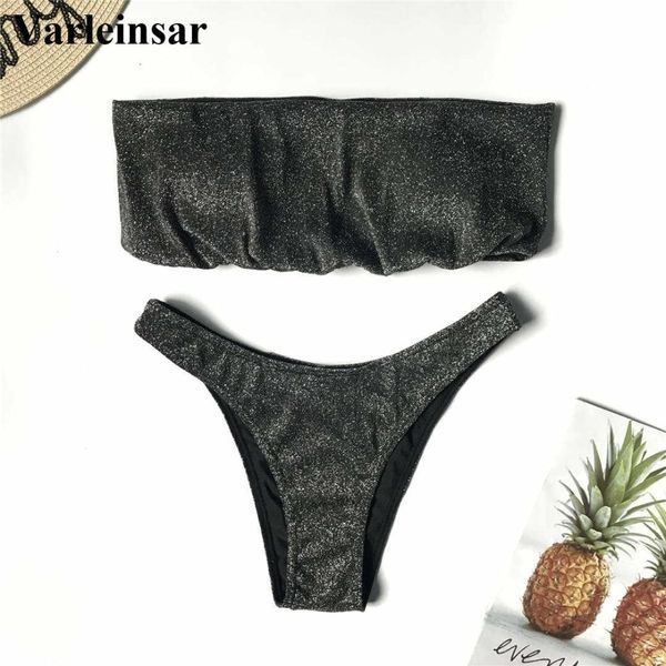 

new bandeau shiny glitter bikini 2019 women swimwear female swimsuit two-pieces bikini set bather bathing suit swim v1240, White;black