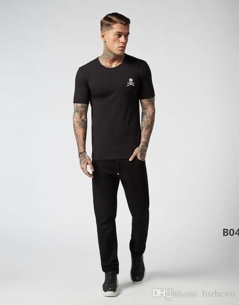 

b040615german fashion mens t shirts new summer basic solid t-shirt new men embroidery skull t-shirt male 100% cotton tees, White;black