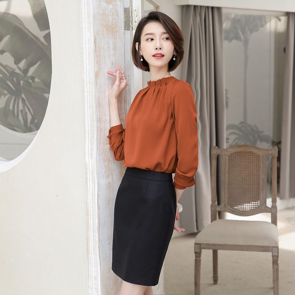 

2019 autumn new products white shirt satin imitated silk fabric shirt women's long-sleeve loose-fit