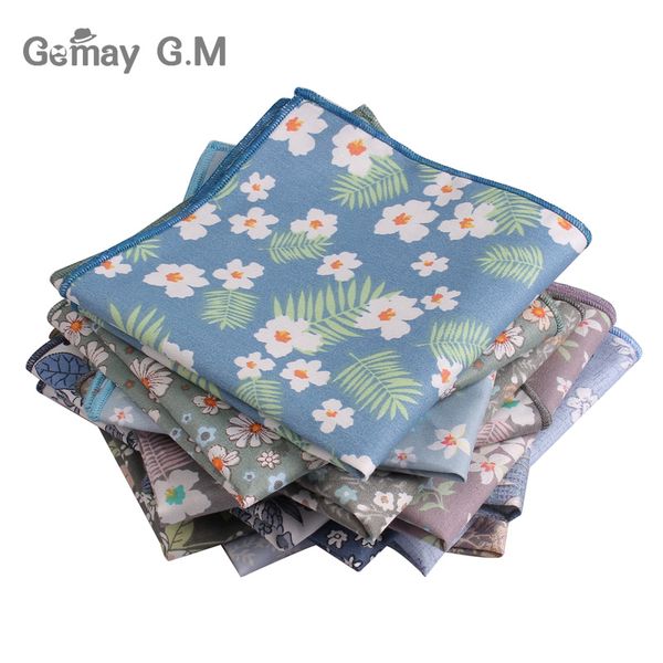 

brand floral print mens handkerchief cotton suits pocket square for men business chest towel hanky gentlemen hankies, Blue;white