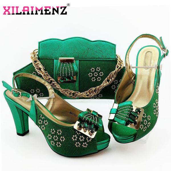 

2020 green color italian design shoes and bags to match set african women wedding shoes and bags sets with crystal, Black
