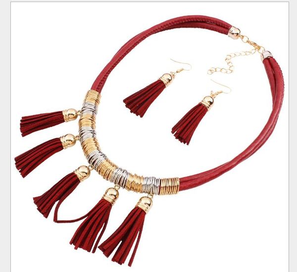 

new fashionable multi-layer leather fringed jewelry sets, Silver