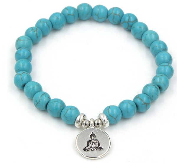 

8mm gbh32 elastic adjusted nature stone frosted agate onyx black volcanic lava turquoise lotus life tree buddha bracelet