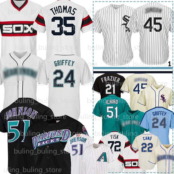 

24 ken griffey jr. jersey 8 bo jackson randy johnson 51 ichiro suzuki frank thomas 22 robinson cano 72 carlton fisk todd frazier, Blue;black