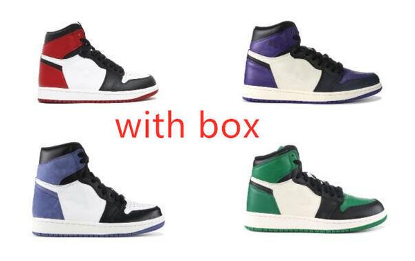 

1s 2019 high black toe pine green court purple men basketball shoes with originals box 1s sneaker trainer ing
