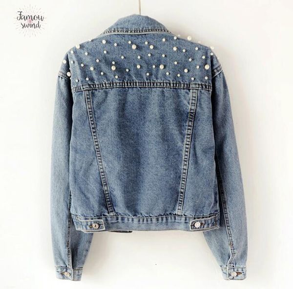 

весна куртка 2019 streetwear light blue pearl бисероплетение тонкой джинсовая корейские моды женщины регулярного жемчужные джинсы coat sprin, Black;brown