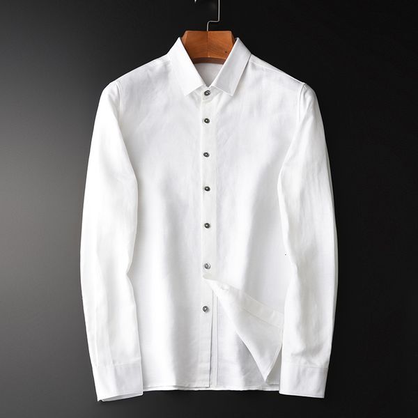 

linen men shirts luxury spring ventilate business casual shirt mens plus size 4xl slim long sleeve white mens dress shirt, White;black