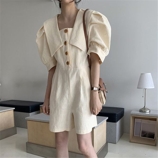 

alien kitty vintage solid all match lapel brief casual 2020 puff sleeves loose women elegance fashion office lady playsuits, Black;white