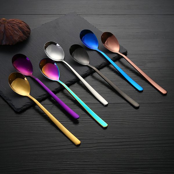 

ужин spoon set радуга 6 шт 18/10 нержавеющей стали кухня столовые приборы 7-дюймовые современные десертные ложки