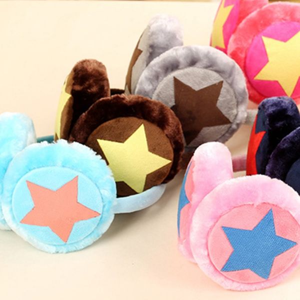 

adjustable winter ear warm earmuffs for children star plush fur ear muff cover cute headband gift for girl multicolor, Blue;gray
