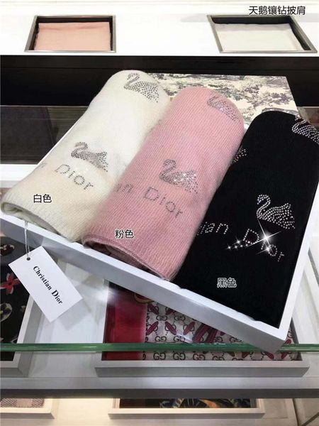 

19ss luxurious brands design 3 d letters swarovski wool scarf women men fashion shawl tippet cashmere lady scarves 172*53cm, Blue;black