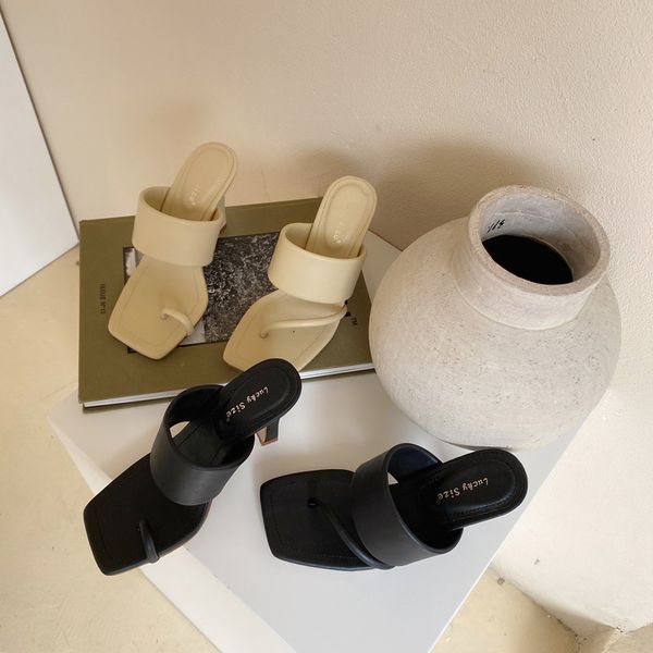 

low shoes woman's slippers women heels square toe slides rubber flip flops 2020 high block soft hawaiian rome scandals fabric, Black