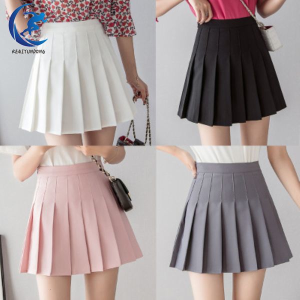 

short lattice girls dress a high waist pleated tennis skirt uniform with inner shorts underpants for badminton cheerleader, Black