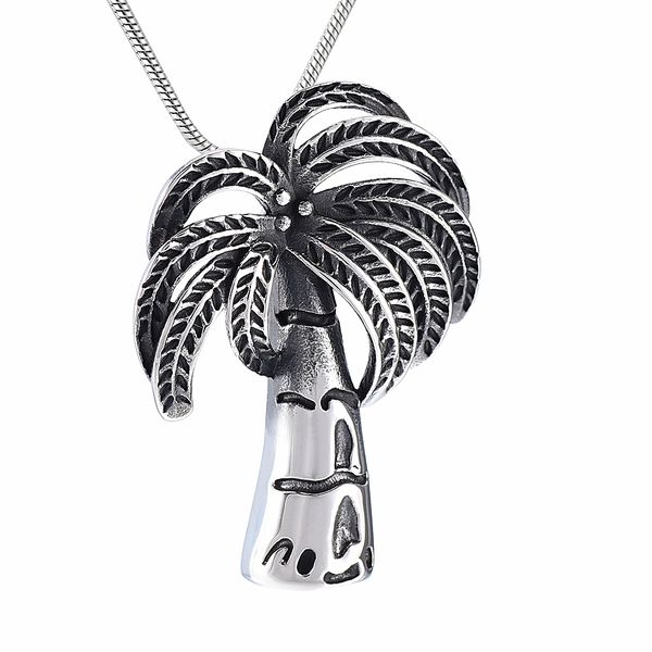 

ijd9986 coconut palm remembrance necklace for women&men keepsake cremation urn jewelry stainless steel memorial pendant for ash, Silver