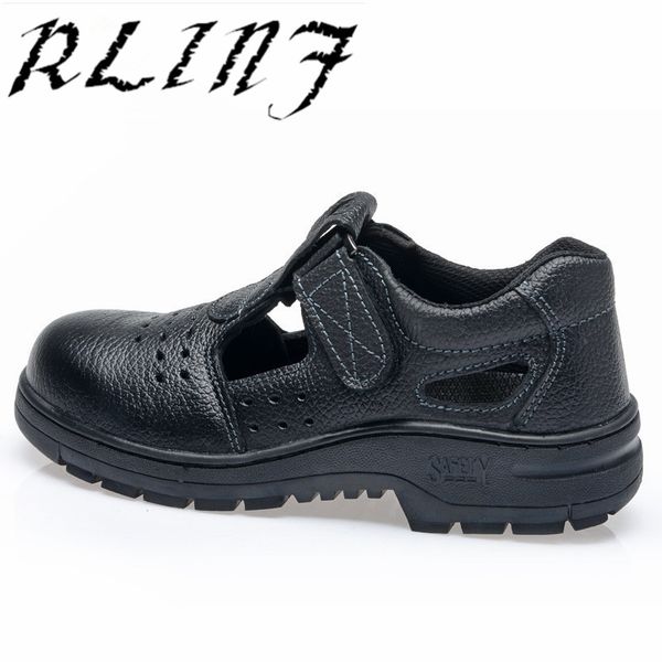 

rlinf summer breathable steel toe cap anti-smashing anti-piercing wear-resistant oil-resistant safety protective shoes, Black
