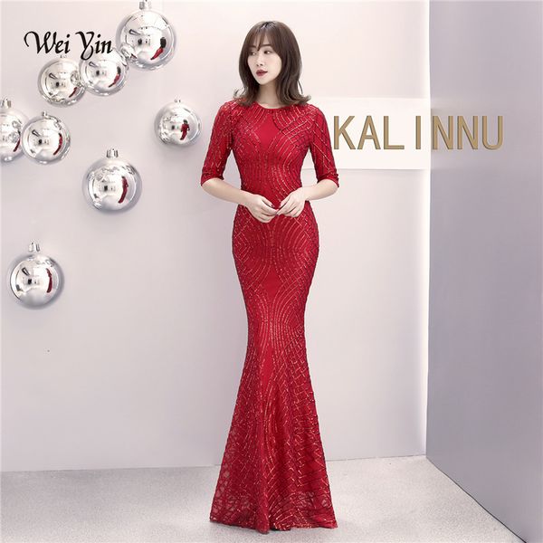 

weiyin 2019 new women's elegant mermaid red sequins dress half sleeve evening dress party long prom wy1467, White;black