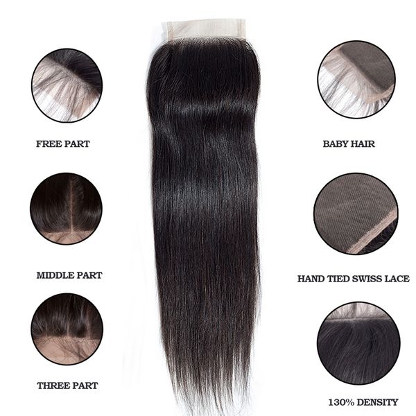 Brazilian Human Hair Extension Straight 8 18 Inch 4 4 Lace Closure