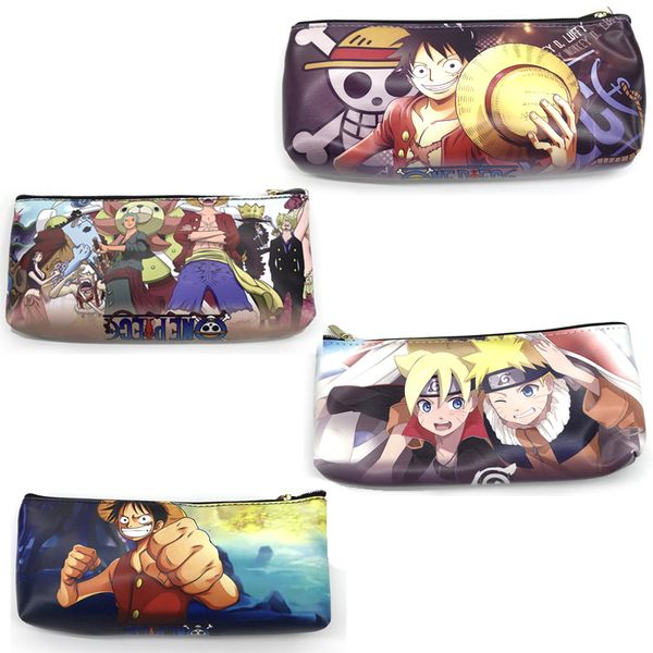 

square one piece pencil bag student stationery bag cartoon naruto pen pencil holder case box leather makeup cosmetic cases