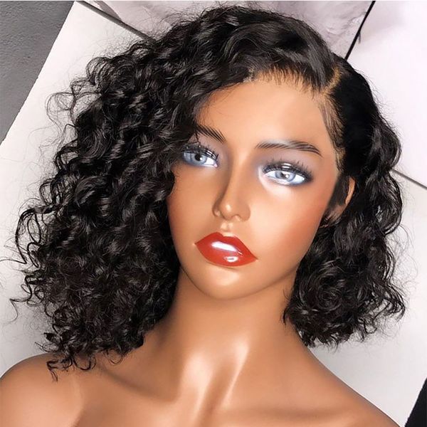 

8 styles curly human hair wig pre plucked with baby hair soft lace front human wigs for black women malaysian remy wig, Black;brown