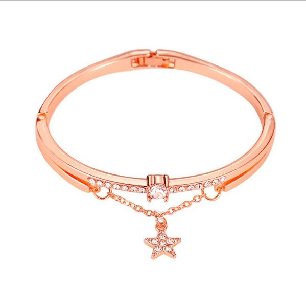 

korean new rose gold color star charm bracelets women ladies literary student cz diamonds chain bangle jewelry wholesale, Black
