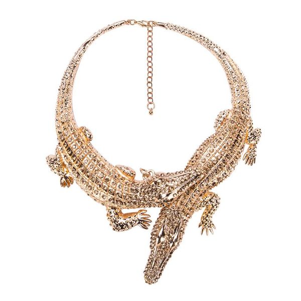 

punk full rhinestone crocodile necklace for women fashion trend necklace, Silver