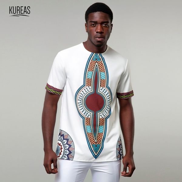 

kureas men's dashiki t-shirt traditional african print casual tee tribal fashion clothing summer short sleeve, Red