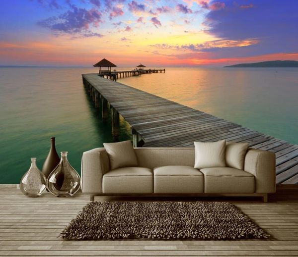 

modern living room wallpapers island pier bridge wooden trestle jiuyang scenery background wall