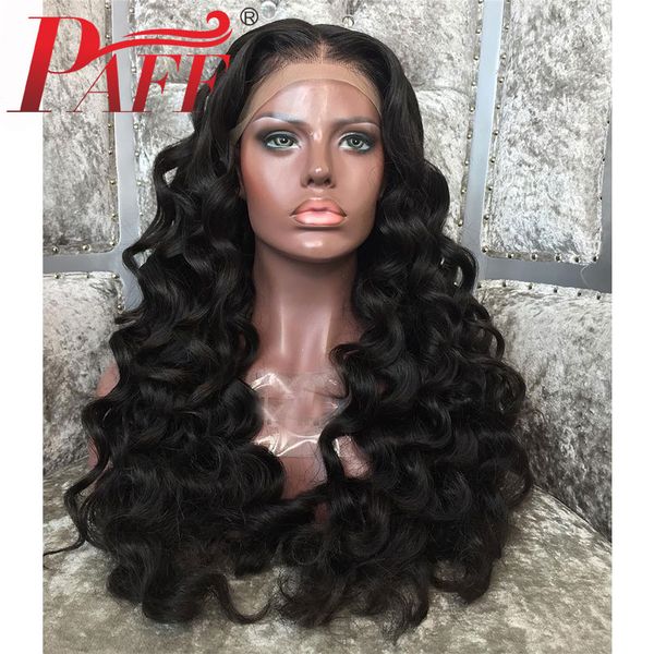 

paff deep part 13x6 lace front human hair wigs with baby hair curly brazilian remy glueless bleached knots, Black;brown